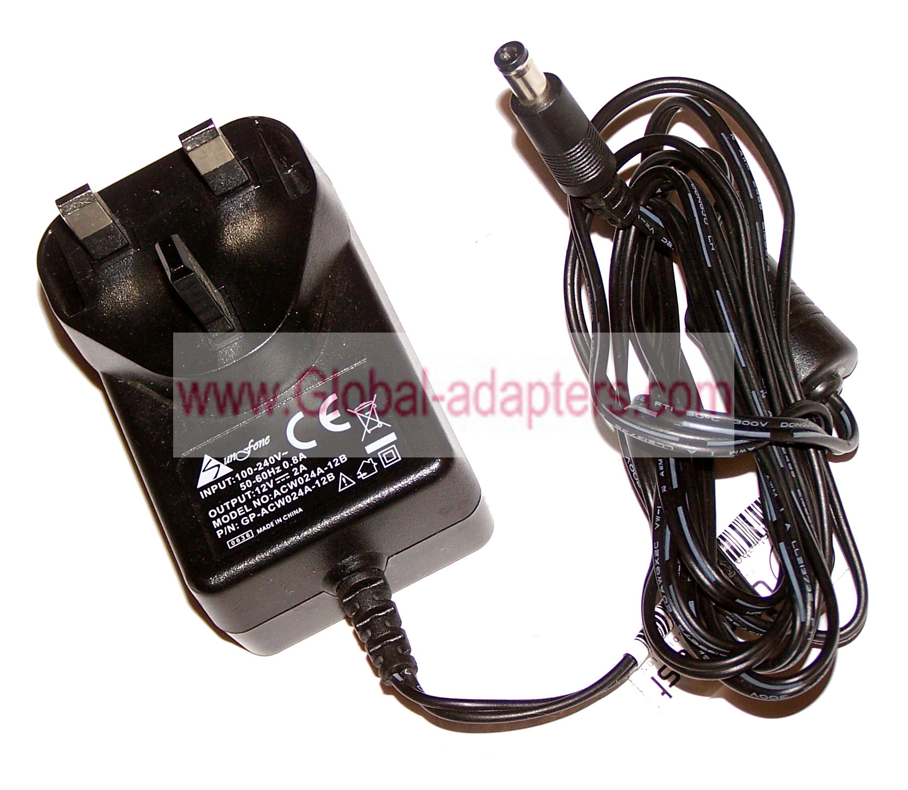 New Sunfone GP-ACW024A-12B 12VDC 2A ACW024A-12B UK AC Adapter with Barrel Connector